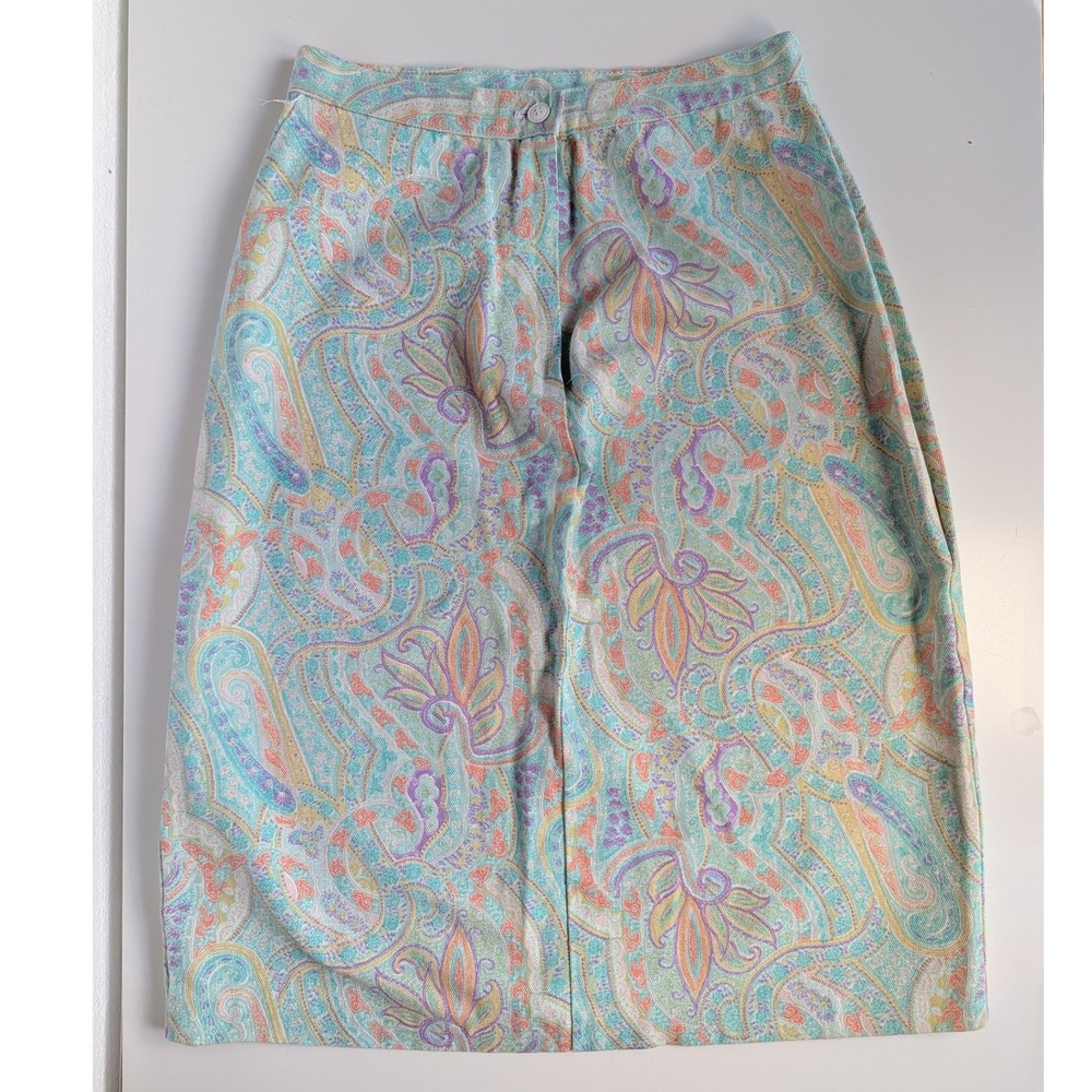 Cherokee Pastel Paisley Cotton Pencil Skirt Made in USA Size 6, 26" Waist VTG
